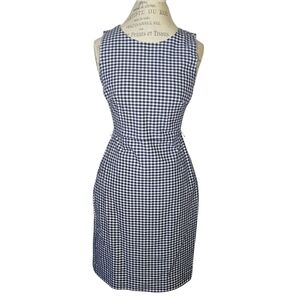 J Crew Gingham Fitted Sleeveless Dress‎ Navy Blue White Size 4 Preppy Modest